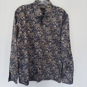 Denim & Flower Size Large Long Sleeve Button Up Dark Blue Shirt